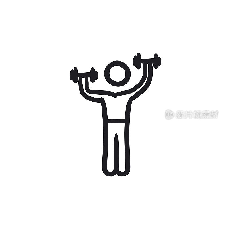 Man exercising with dumbbells sketch icon